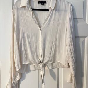 Sanctuary Cream Button-Up Blouse with Tie